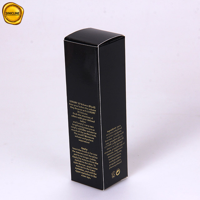 Boîte d'emballage de mascara de beauté de papier noir brillant de logo d'or fait sur commande