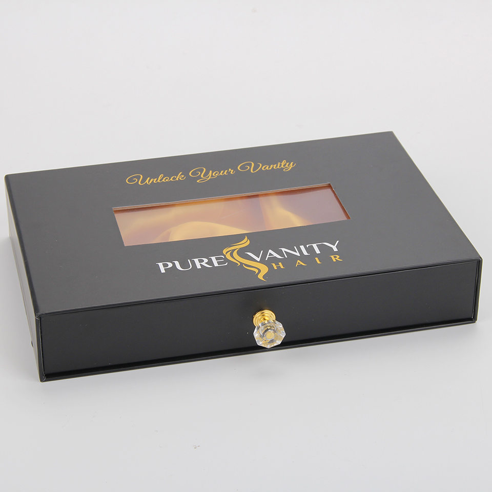 Boîte à cheveux en papier personnalisée boîte à perruque de luxe noire Bundle boîte à perruque d'extension de cheveux