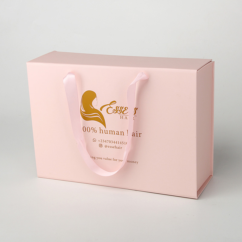 Boîtes d'emballage de cheveux pliantes rose bébé personnalisées Boîtes d'extensions Boîtes de perruque Bundle Boîte d'emballage d'extension de cheveux