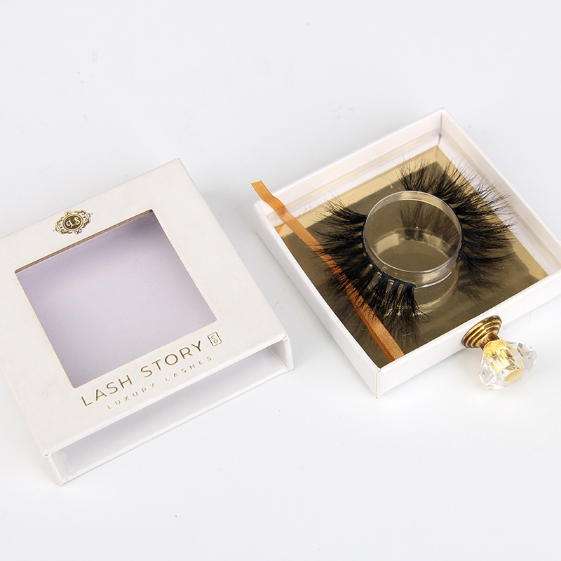 Boîte d'emballage de cils de tiroir en carton rigide blanc de logo de feuille d'or personnalisée de luxe