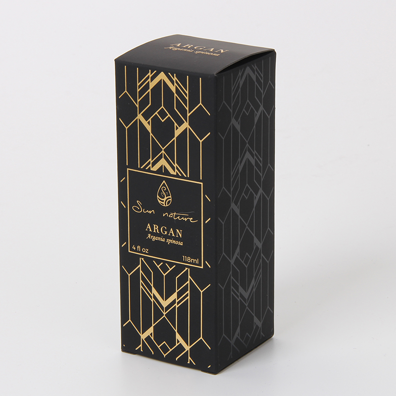 Boîte d'emballage d'huile essentielle de papier noir personnalisé avec logo déjoué