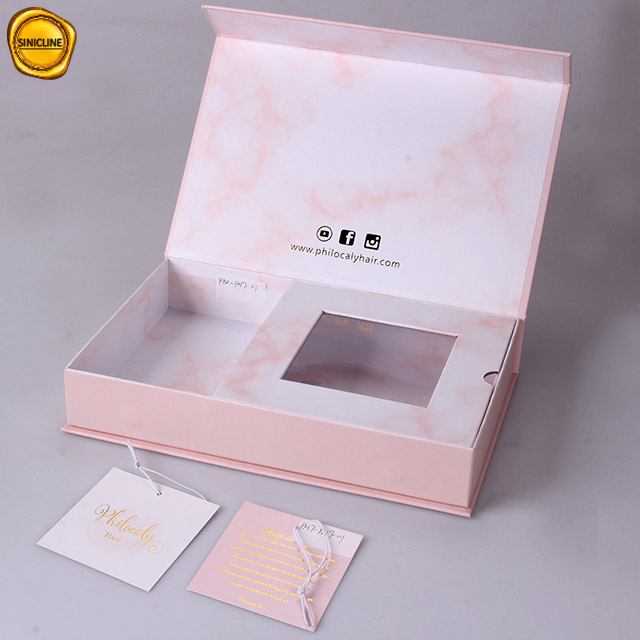 L'emballage de cheveux de boîte de perruque de couleur rose enferme dans une boîte l'emballage fait sur commande de logo