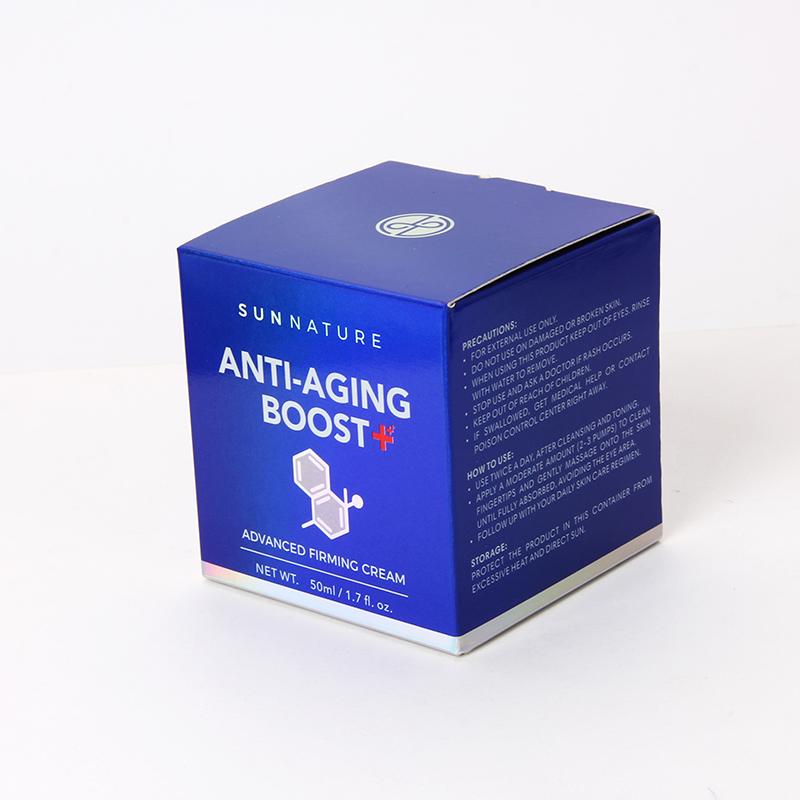 Boîte d'emballage de crème de papier argenté bleu personnalisé haut de gamme avec logo en relief