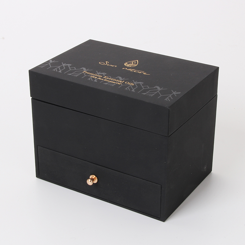 Boîte de présentation d'emballage de sérum d'ampoule de papier doux au toucher noir personnalisé de luxe 8 pièces 